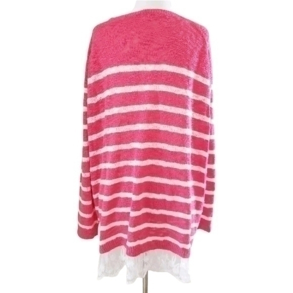 BOUTIQUE NEIMAN MARCUS STRAWBERRY STRIPE LACE TOP SZ XL - Picture 5 of 5